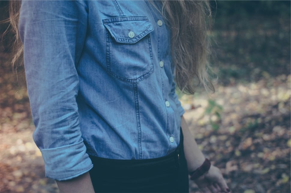 women's blue chambray button up jacket preview