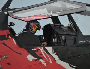 Pilot, Aircraft, Helicopter, Red-Bull, two people, transportation thumbnail