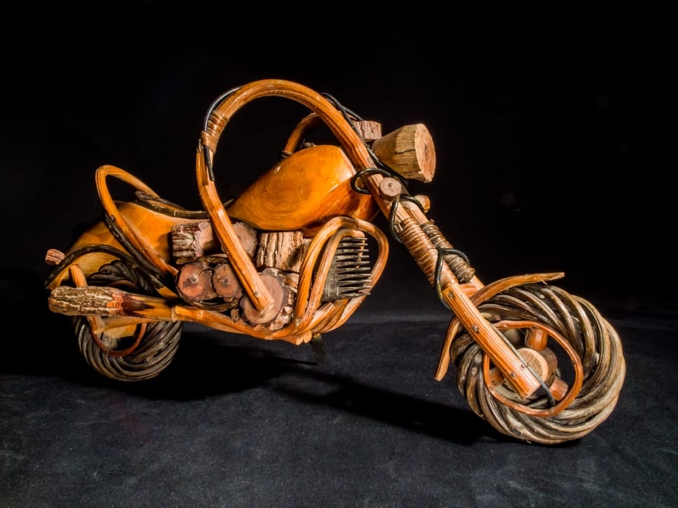 Wood Model, Wooden Motorcycle, black background, no people preview
