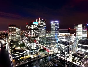 Canary Wharf, London, Docklands, Night, city, illuminated thumbnail