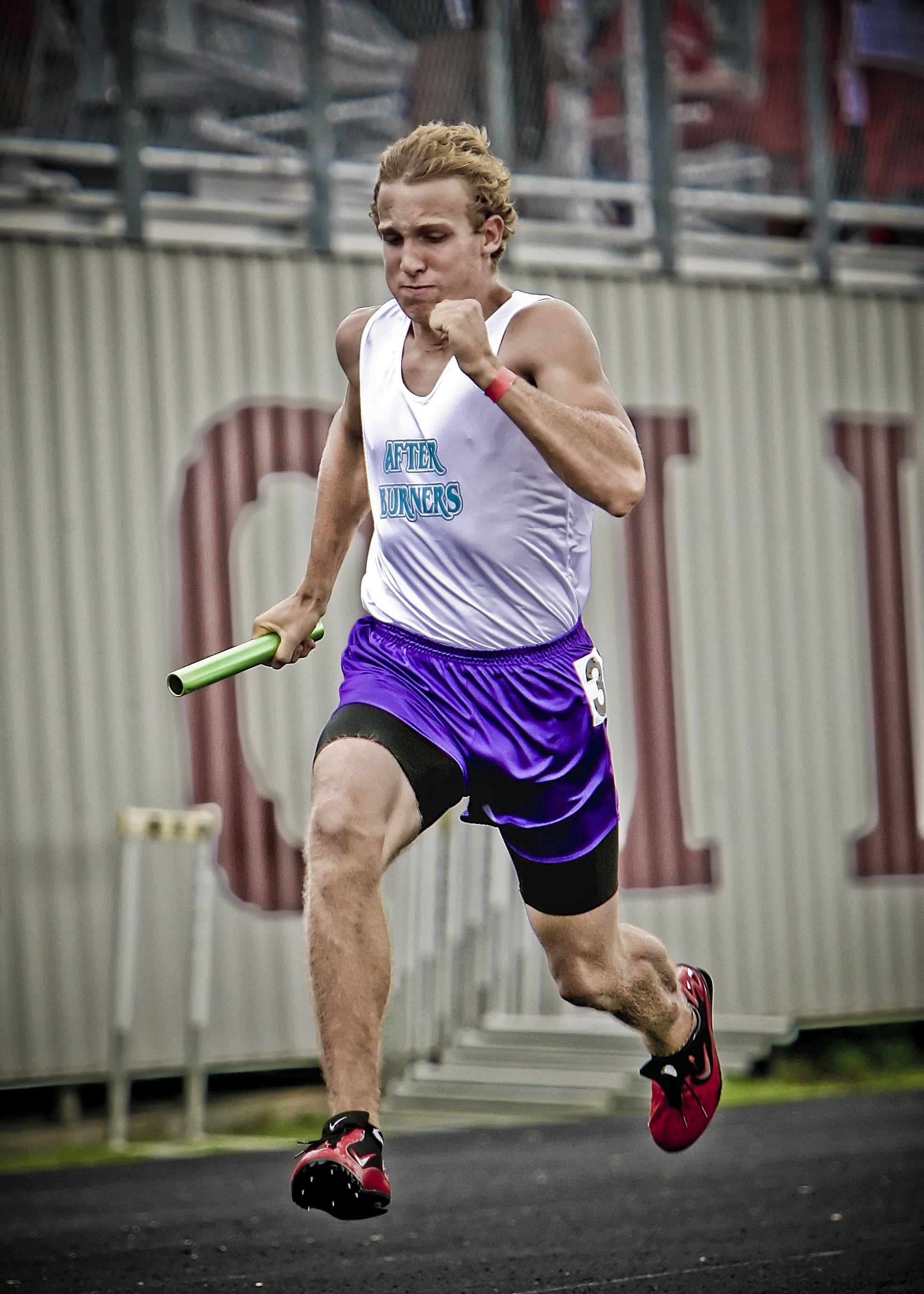 men's white tank top with purple jersey shorts