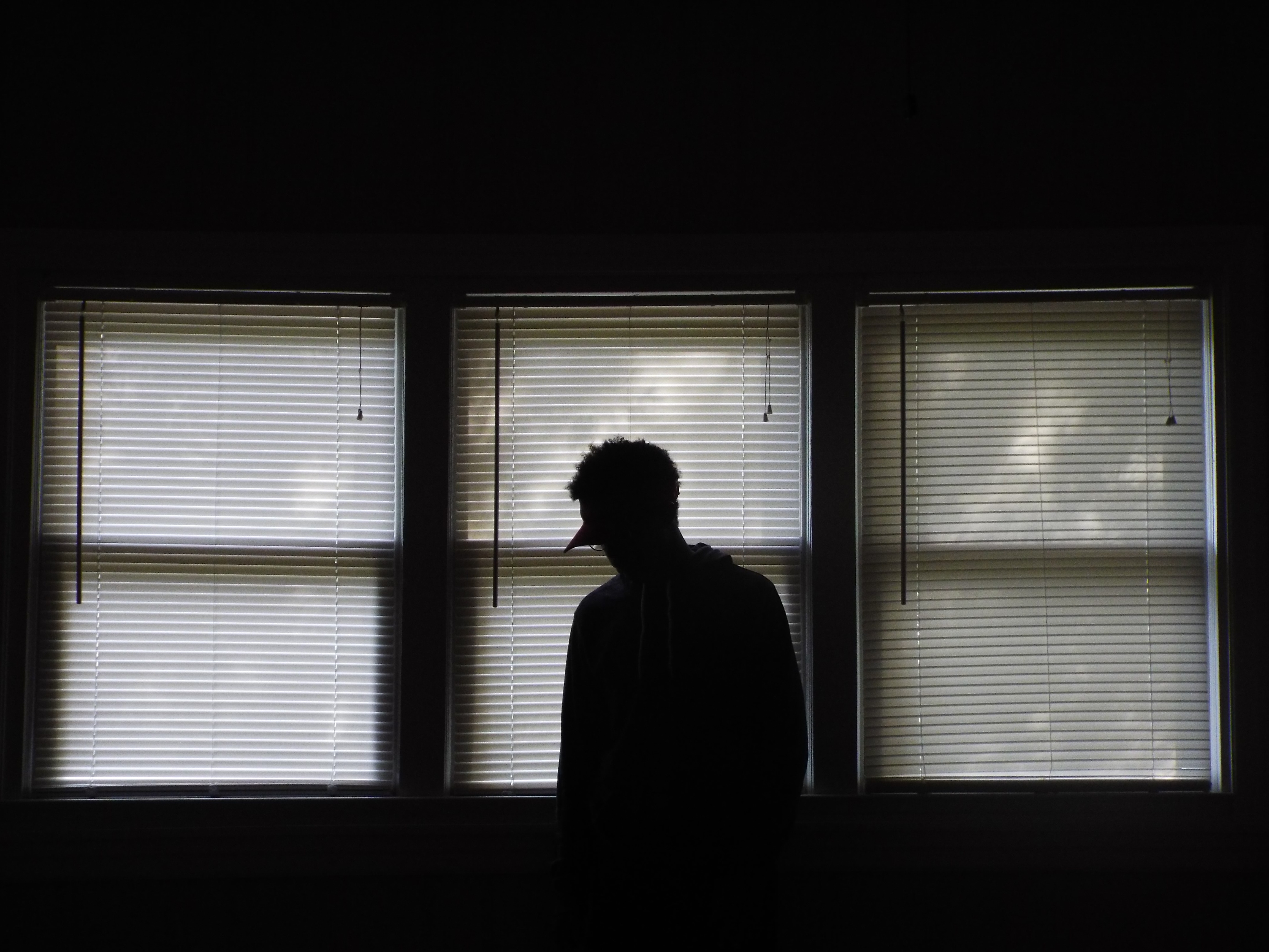 silhouette of a man beside window blinds during daytime