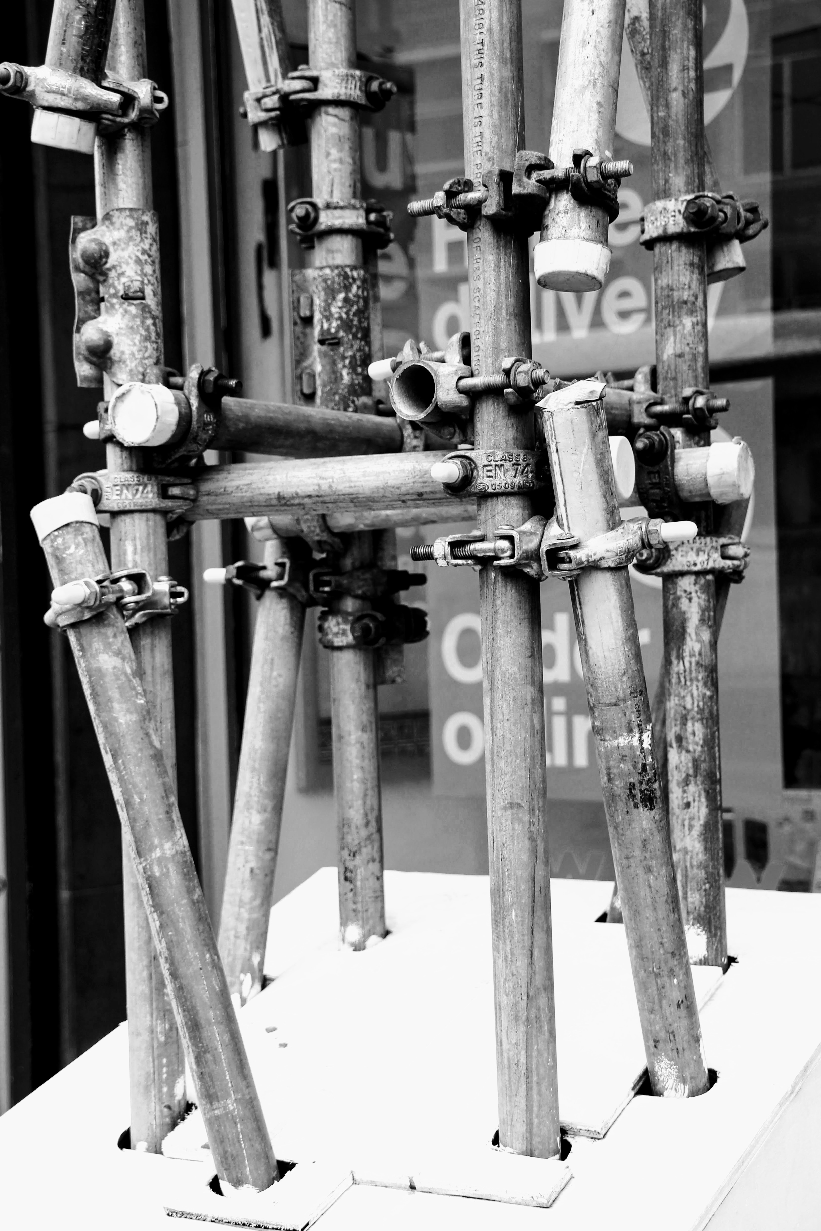 grayscale photo of pipes