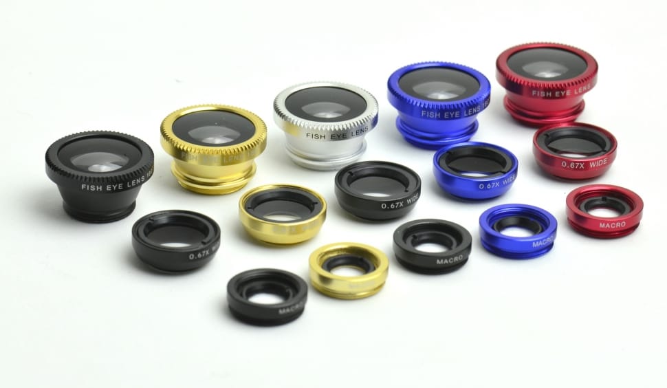 Lenses, Wide, Micro, Iphone, Macro, white background, high angle view preview