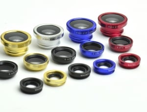 Lenses, Wide, Micro, Iphone, Macro, white background, high angle view thumbnail