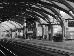 train station in grayscale photo thumbnail