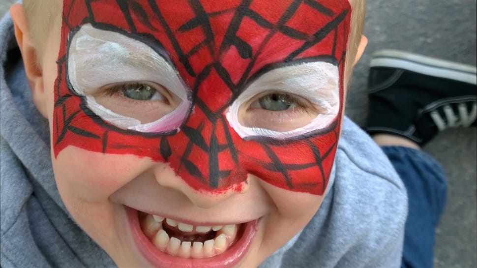 Spider Man, Child, Face, Make Up, looking at camera, portrait preview