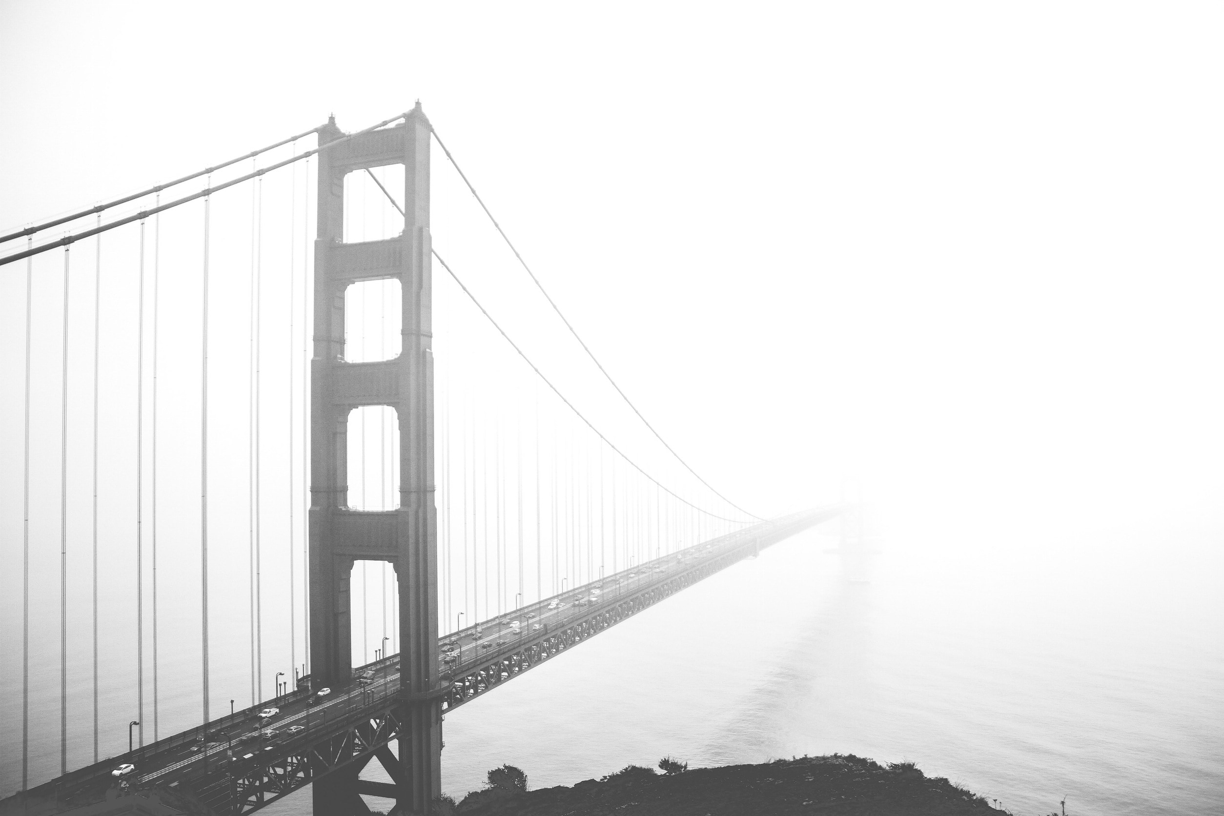 grayscale photography of bridge