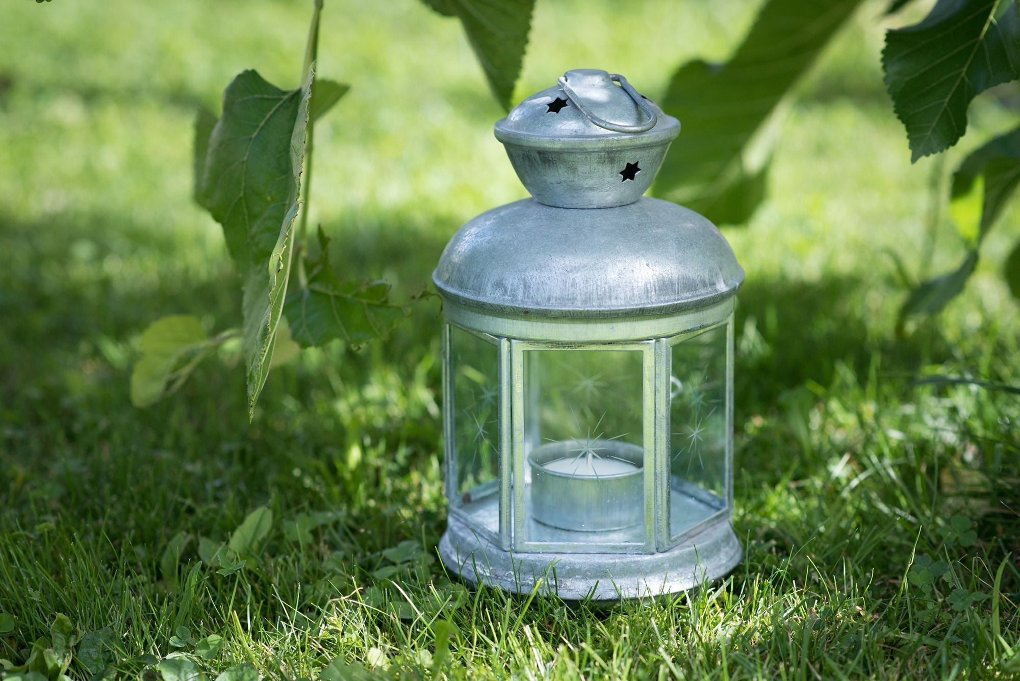 gray metal tealight candle lantern