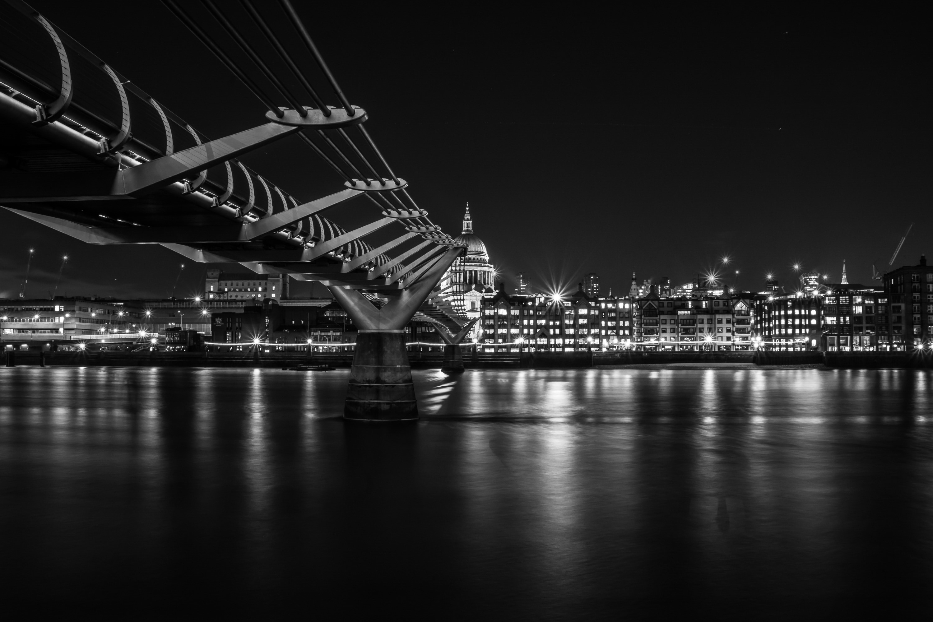 London, City, Millennium, Bridge, night, illuminated