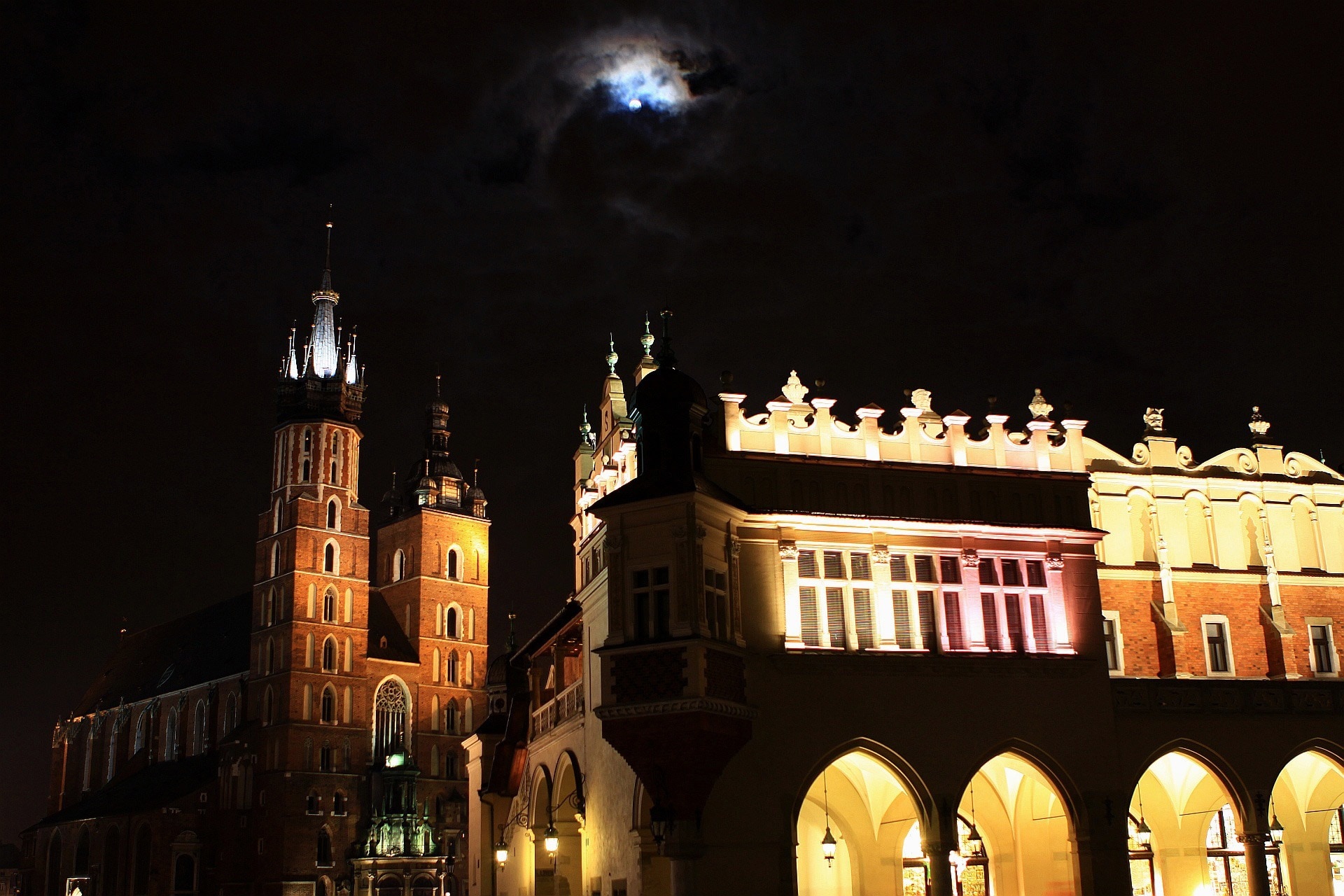 City, Krakow, Basilica, Old, Town, night, illuminated